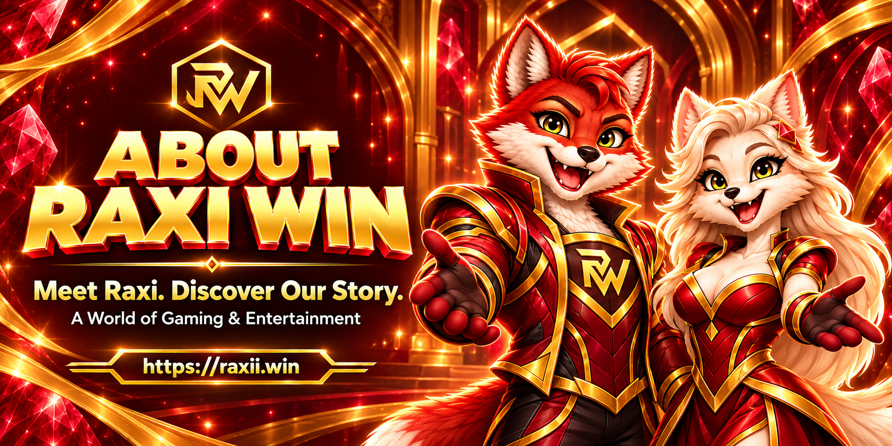 About Raxi Win red-and-gold Raxi banner